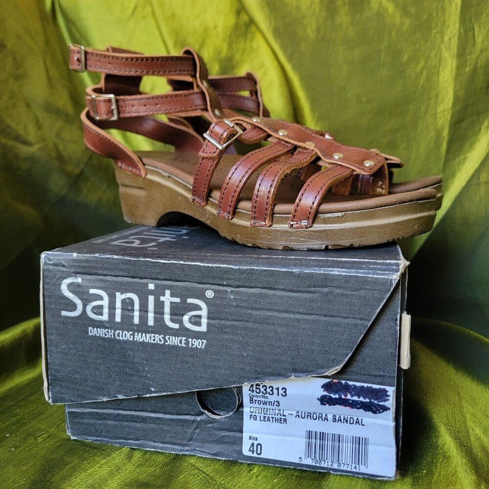 VINTAGE Sanita Aurora Brown Leather Gladiator Sandals Clog Wedge EU 40 NIB